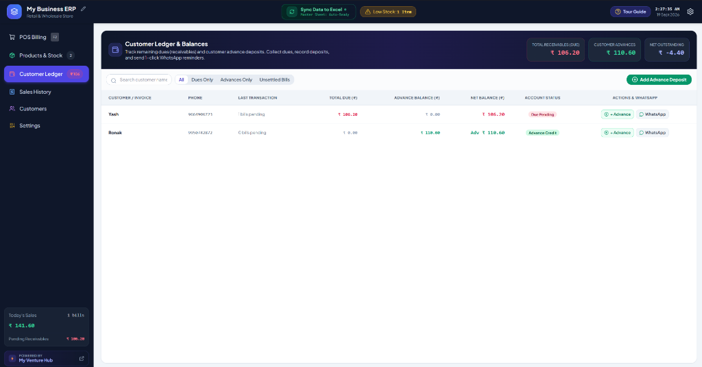 Customer Ledger & Balances